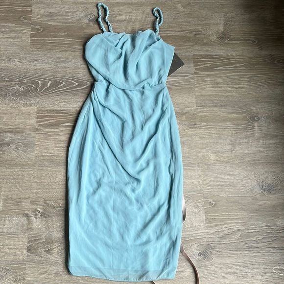 NEW House of CB JAMILLE BABY BLUE DRAPED CORSET MIDI DRESS - Picture 5 of 13
